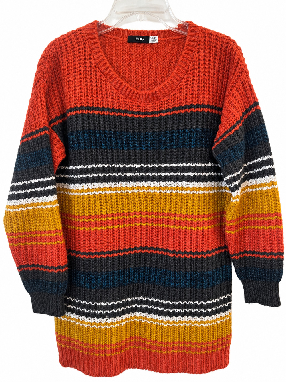 BDG Retro Sweater Pullover Womens XS Orange Multicolor Striped Chunky Knit Boho